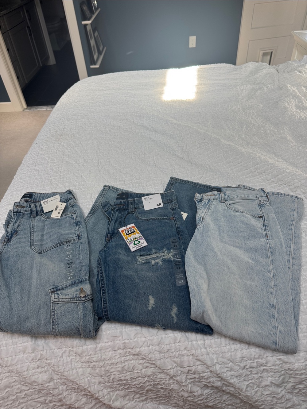 Aeropostale Three Pairs of Light to Medium Wash Denim Jeans.
